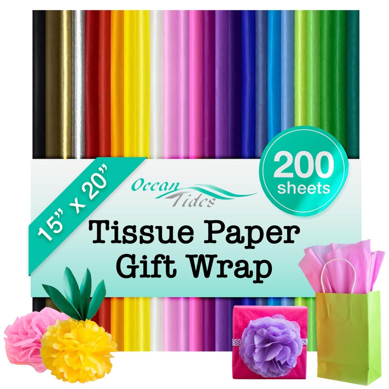 Ocean Tides Premium 200 Sheets (14 x 20 Inches) Valentineâ€™s Wrapping Paper â€“ 25 Colors Gift Wrapping Tissue Paper Bulk for Romantic Gifts & Birthdays â€“ Colored Tissue Papers for Gift Bags, Assorted - Image 1